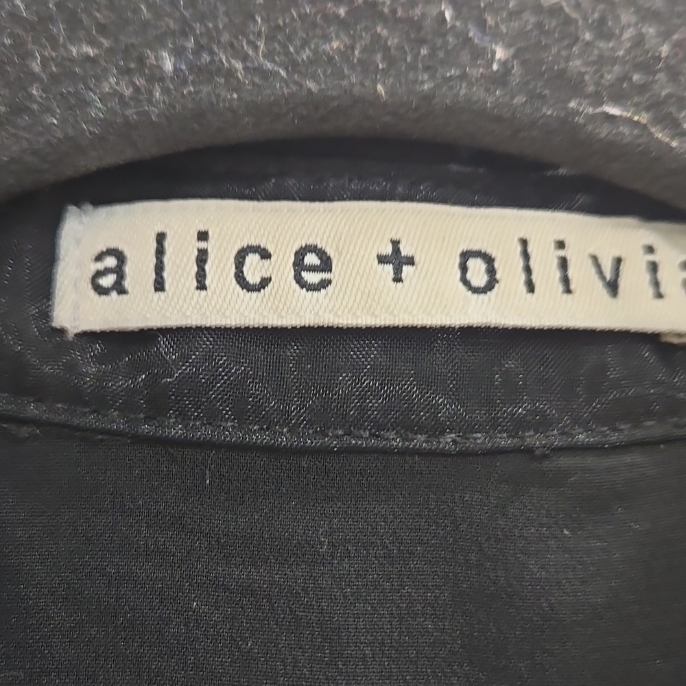 Alice + Olivia-"Enid" Floral Embroidered Appliqué Shirt Dress Black-Size XS - Picture 6 of 17